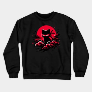 Cool Ninja Black Cat Japanese Retro Vintage Style Crewneck Sweatshirt